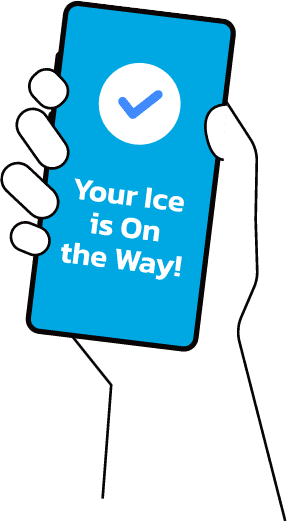 Place your order for emergency ice (hand holding phone with app)