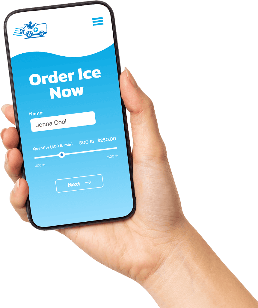 Someone using their mobile phone to order emergency ice delivery.